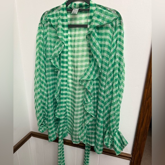 Free people picnic plaid top One Size green gingham EUC - Picture 3 of 5
